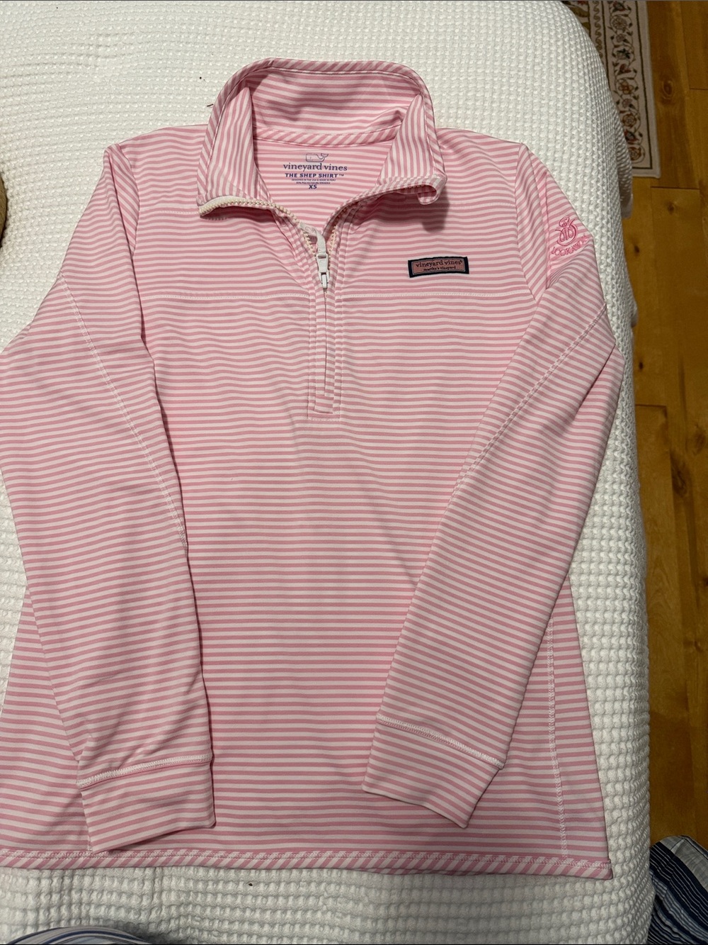Vineyard Vines Pink and White Striped Quarter-Zip Pullover